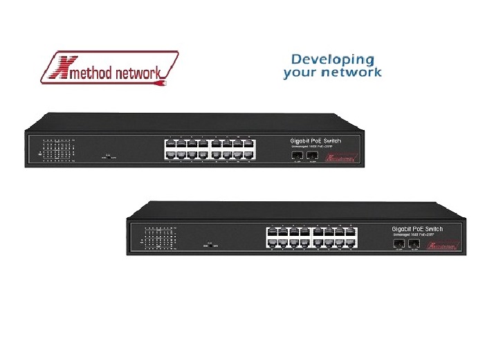 Bộ chuyển mạch 18 port Gigabit, 16 port PoE, 2 SFP Ethernet Switch - Xmethod Network - Hàng chính hãng 