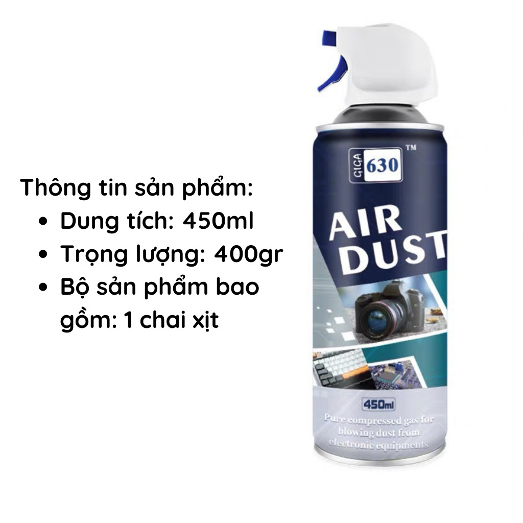 Bình xịt vệ sinh máy ảnh, bàn phím, bo mạch máy tính 450ML- Bình xịt khí nén đa năng dùng cho máy quay, ống kính, điện thoại DRU - Hàng Chính Hãng