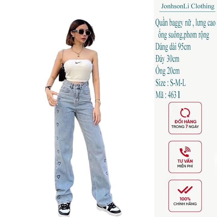 Quần baggy jean nữ lưng cao,màu xanh bạc cắt gối, LB4631 LB JL JohnsonLi