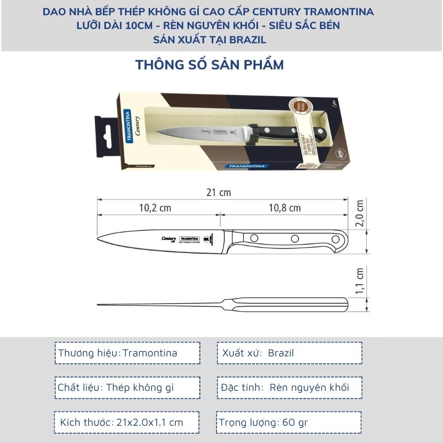 Dao Hoa Quả Cao Cấp Tramontina Century Chiều Dài Lưỡi 10cm Chất Liệu Thép Không Gỉ Siêu Sắc Bén Rèn Nguyên Khối Sản Xuất Tại Brazil Bảo Hành 25 Năm