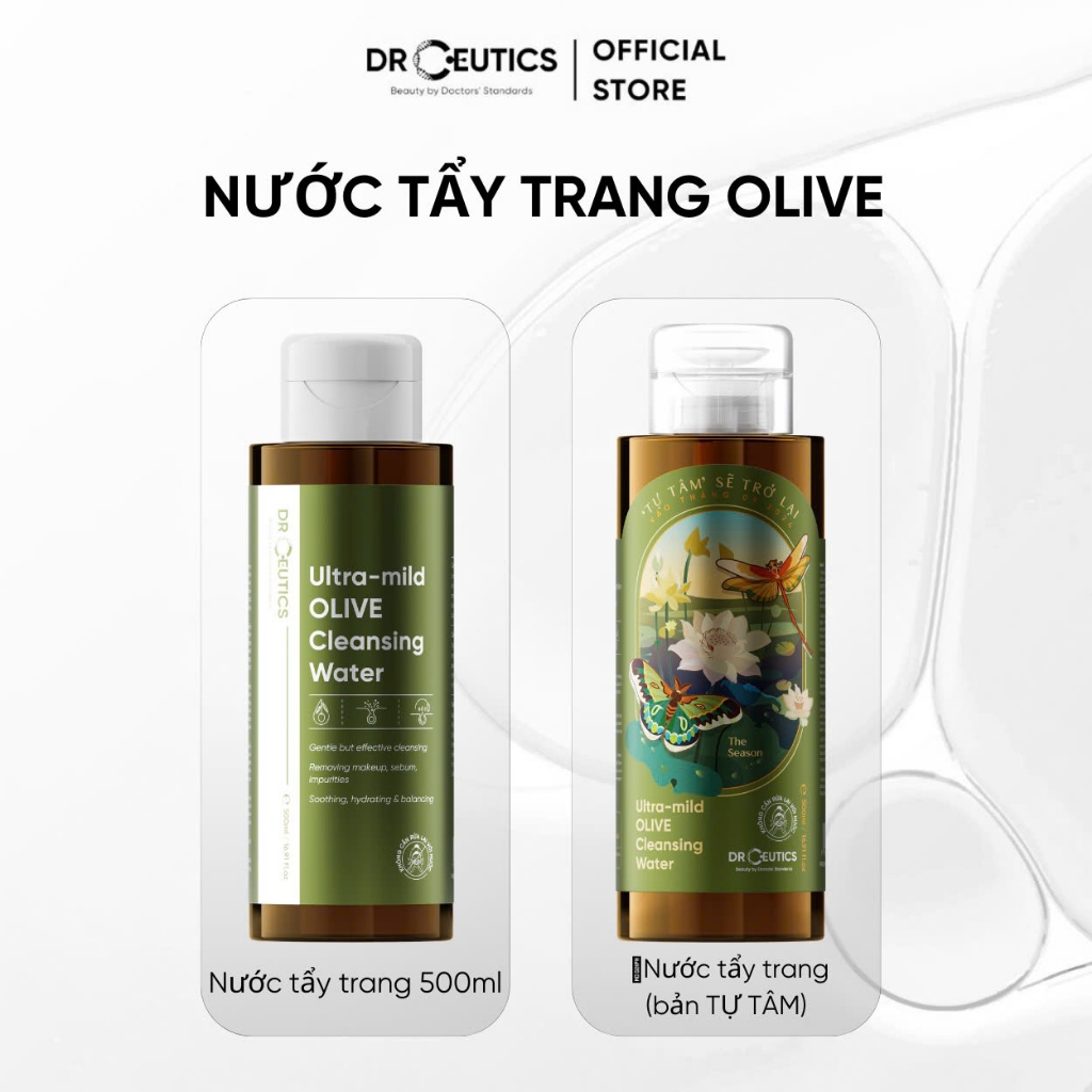 DRCEUTICS Nước Tẩy Trang Ultra-mild OLIVE Cleansing Water Cho Mọi Loại Da, Da Nhạy Cảm (310ml, 500ml)