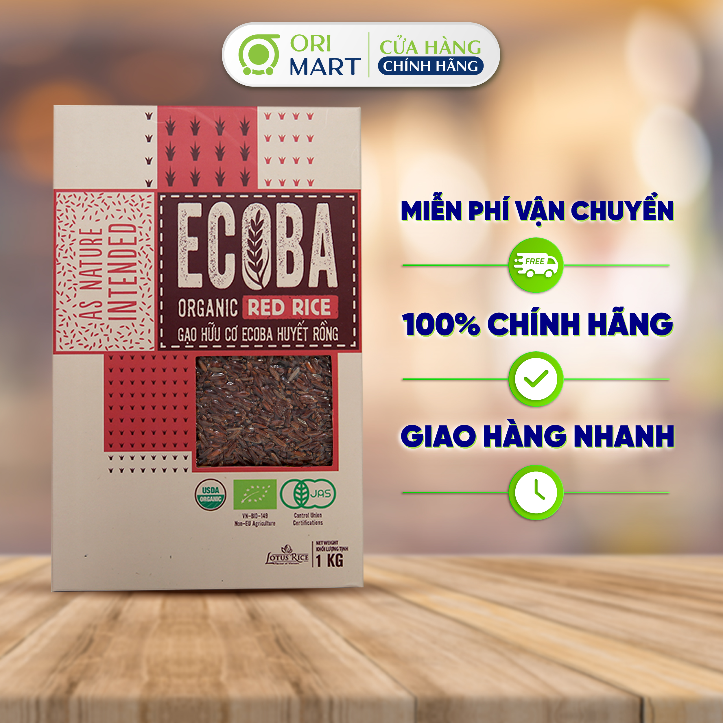 Gạo Lứt Đỏ Hữu Cơ Ecoba Huyết Rồng Tốt Cho Người Ăn Kiêng Đảm Bảo Dưỡng Chất Túi 1Kg Orimart