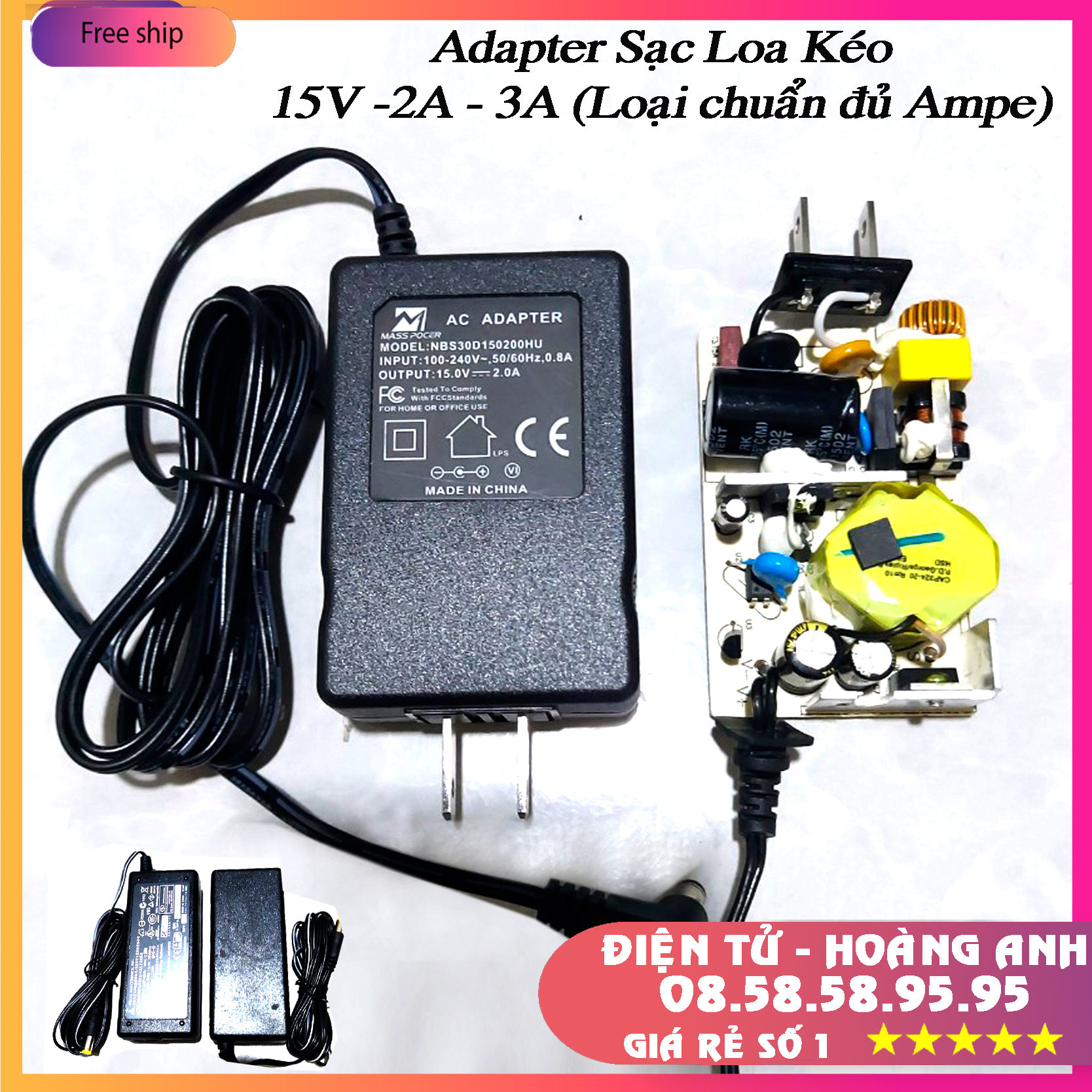 Sạc cho loa kéo 15V -2A - 3A (loại chuẩn đủ Ampe Sạc loa kéo JBZ 106 107 108 109)