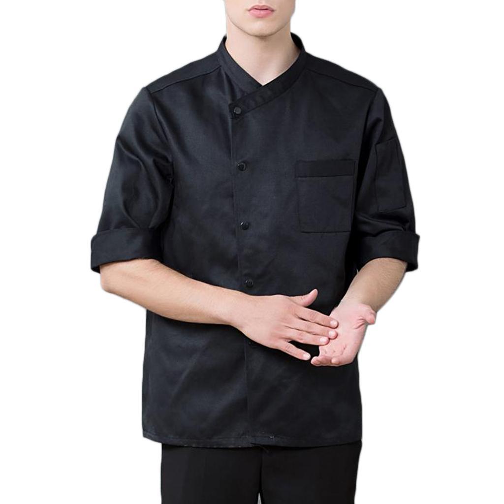 3/4 Sleeve Chef' Jacket Kitchen Cook Coat Uniforms Unisex Black