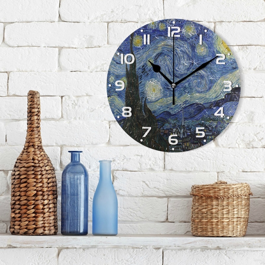 (CÓ ẢNH THẬT) Tranh đồng hồ treo tường bức hoạ Van-Gogh bo viền tranh tròn