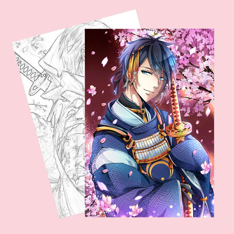 Tranh tô màu TOUKEN RANBU Đao Kiếm Loạn Vũ tập bản thảo phác họa xinh xắn anime chibi