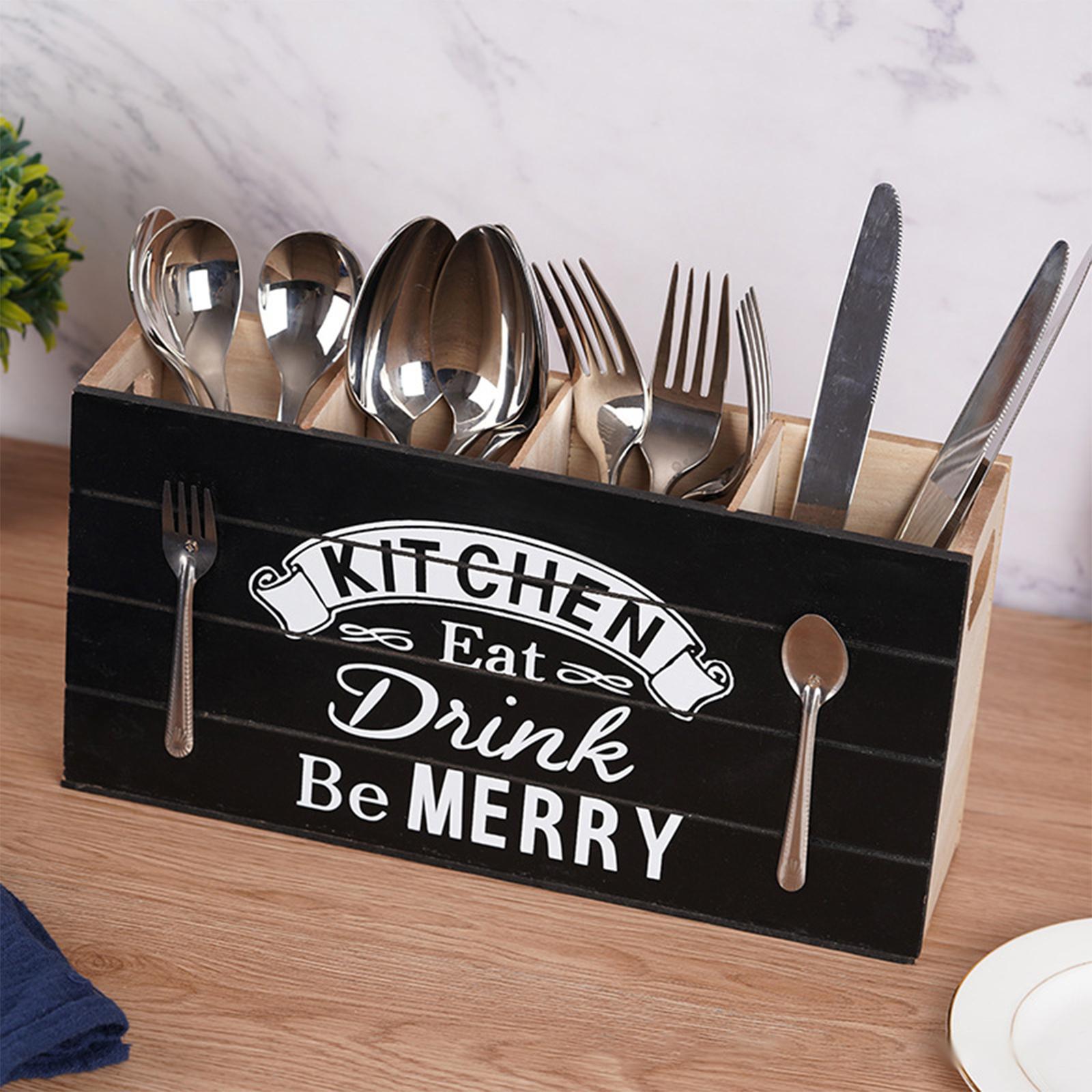 Retro Style Wood Kitchen Cutlery Holder Multifunction for Kitchen Decoration