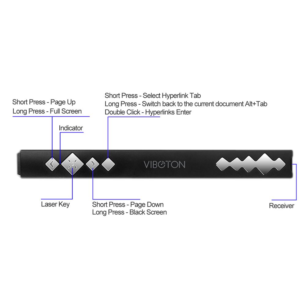Con trỏ trình chiếu Laser không dây VIBOTON PP910 RF 2.4GHz Điều khiển từ xa PowerPoint PPT Clicker Laser Flip Pen