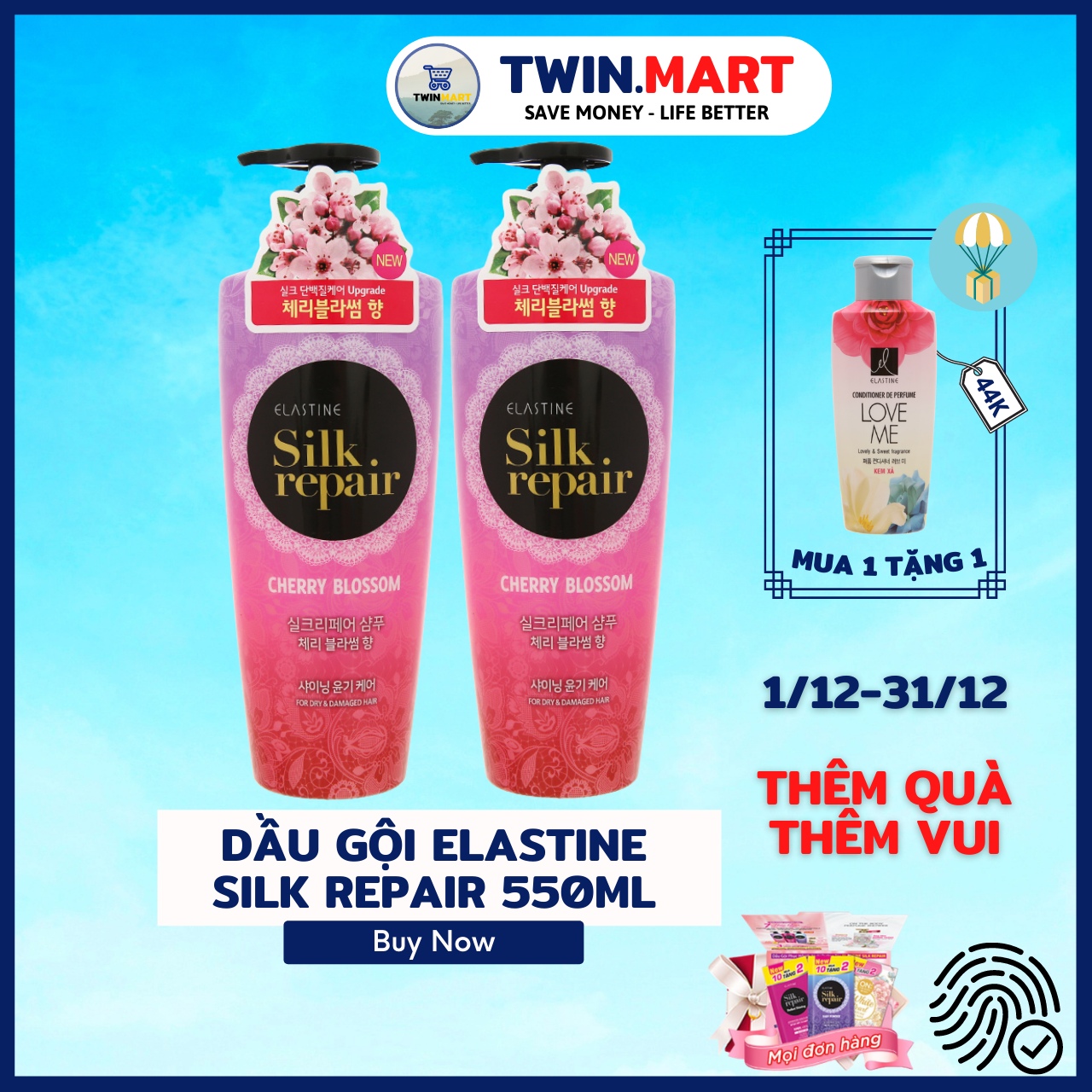 Dầu gội chăm sóc và nuôi dưỡng tóc Elastine Silk Repair Cherry Blossom 550ml sản xuất tại Hàn Quốc