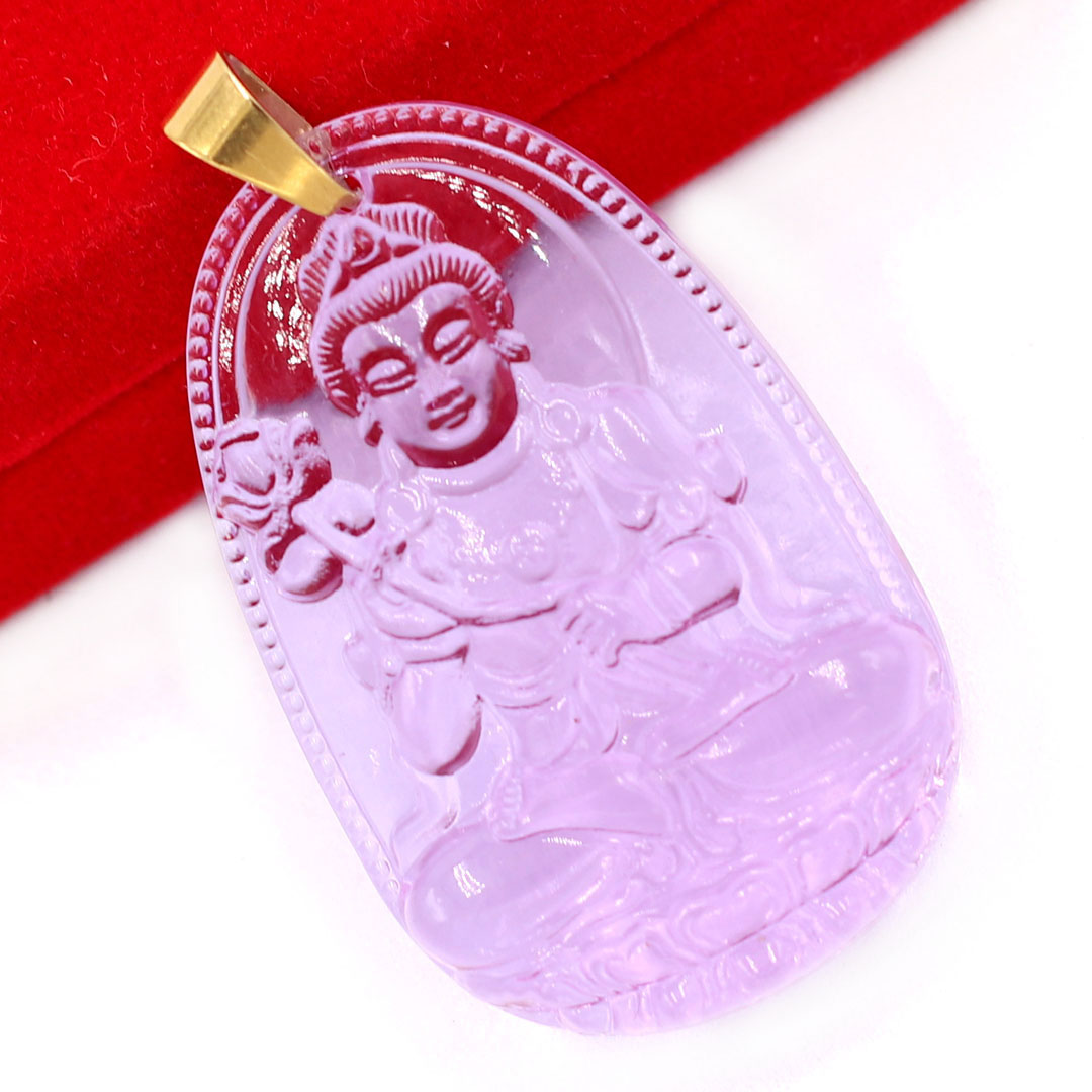 Mặt Dây Chuyền Phật Đại Thế Chí Bồ Tát Đá Pha Lê Tím Size Nhỏ 3.6cm & Size Lớn 5cm- Tặng Kèm Móc Inox - Phong Thủy 868 - May Mắn - Bình An