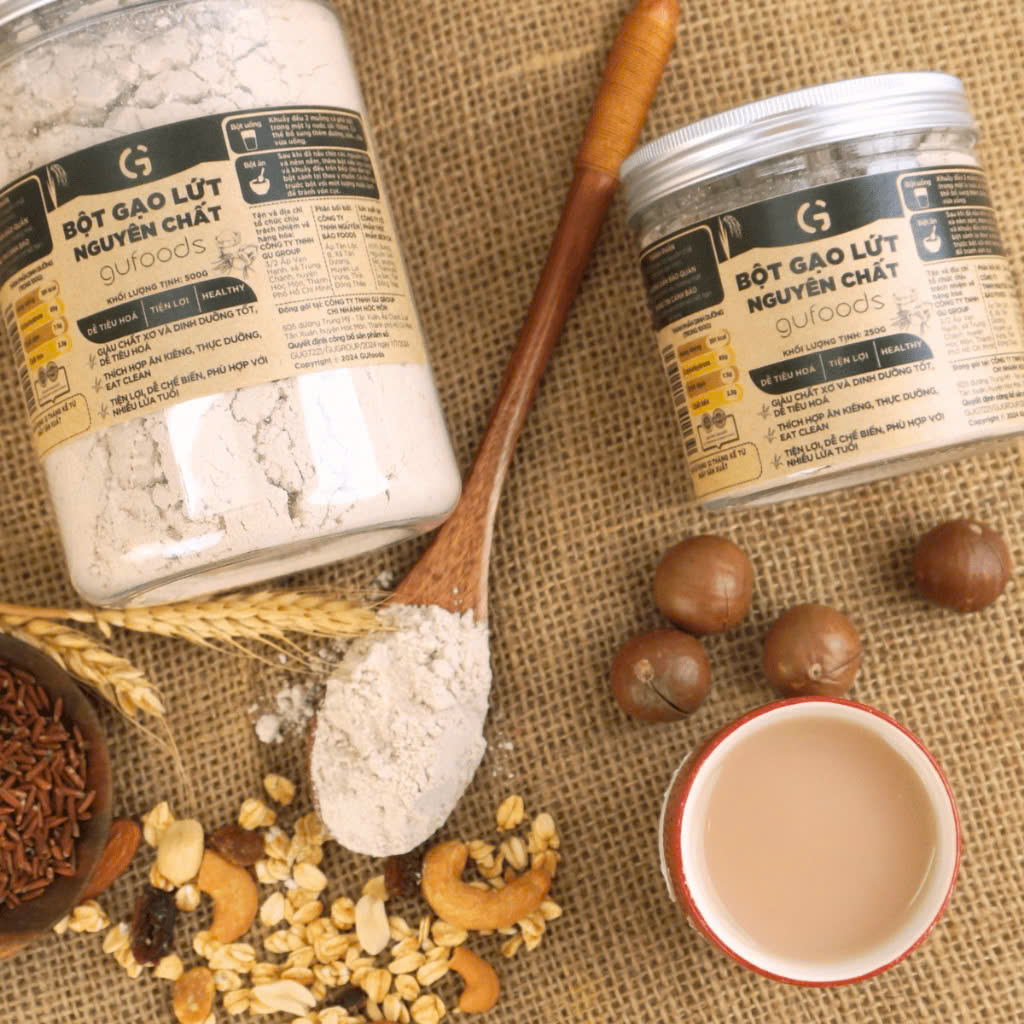 Bột Gạo Lứt Nguyên Chất GUfoods (Hũ 250g) - Tiện Lợi, Healthy, Dễ Tiêu Hoá, Eat Clean, Thực Dưỡng, Thuần Chay, Nấu Cháo