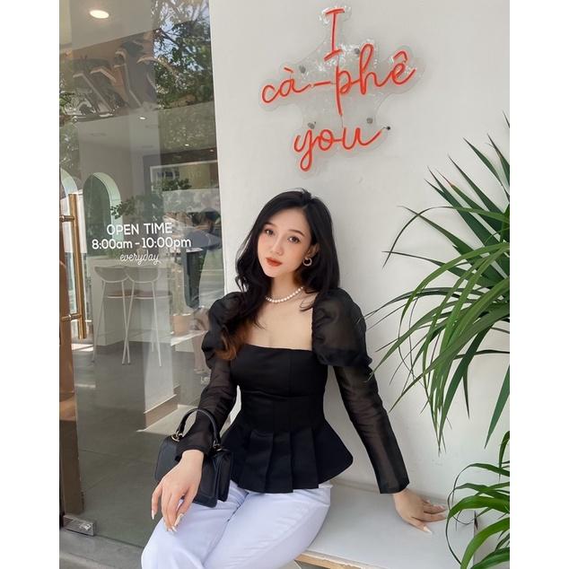 Áo kiểu xếp ly chít eo