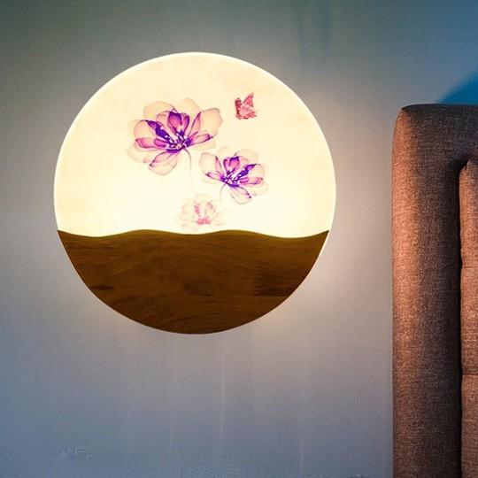 Đèn ngủ led gắn tường đế gỗ tự nhiên sơn bóng cao cấp