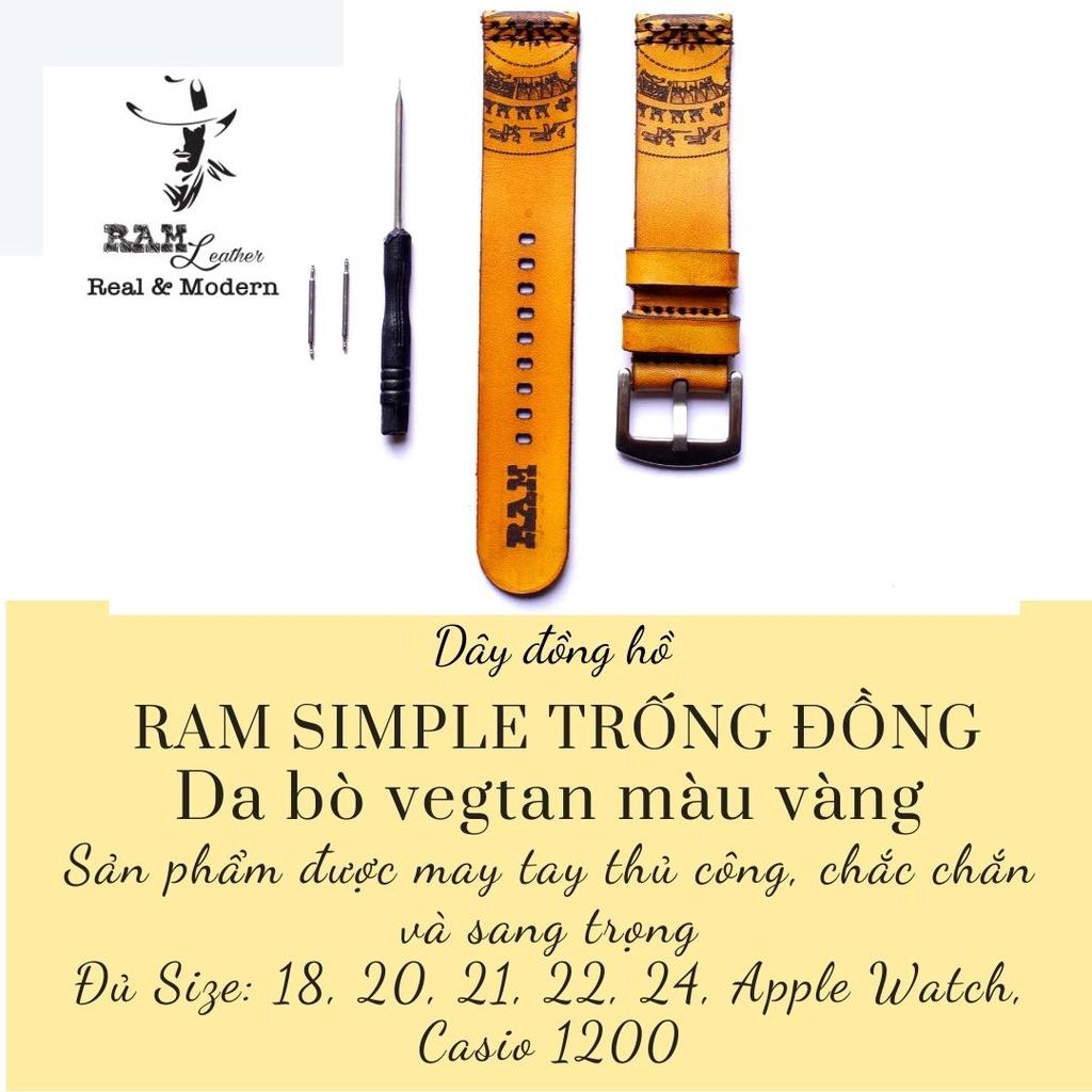 Dây đồng hồ da bò vegtan thảo mộc cao cấp RAM TS - tặng khóa chốt và cây thay dây