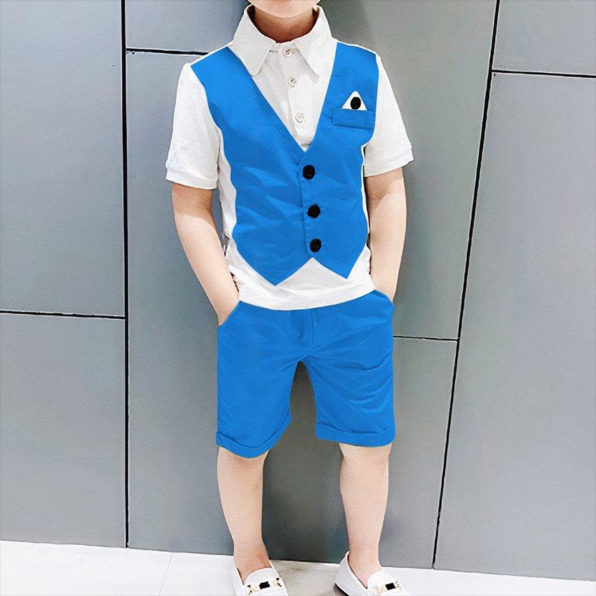 Bộ quần áo thun cộc tay cho bé.Trước áo được may giả gile, áo cho bé- h64