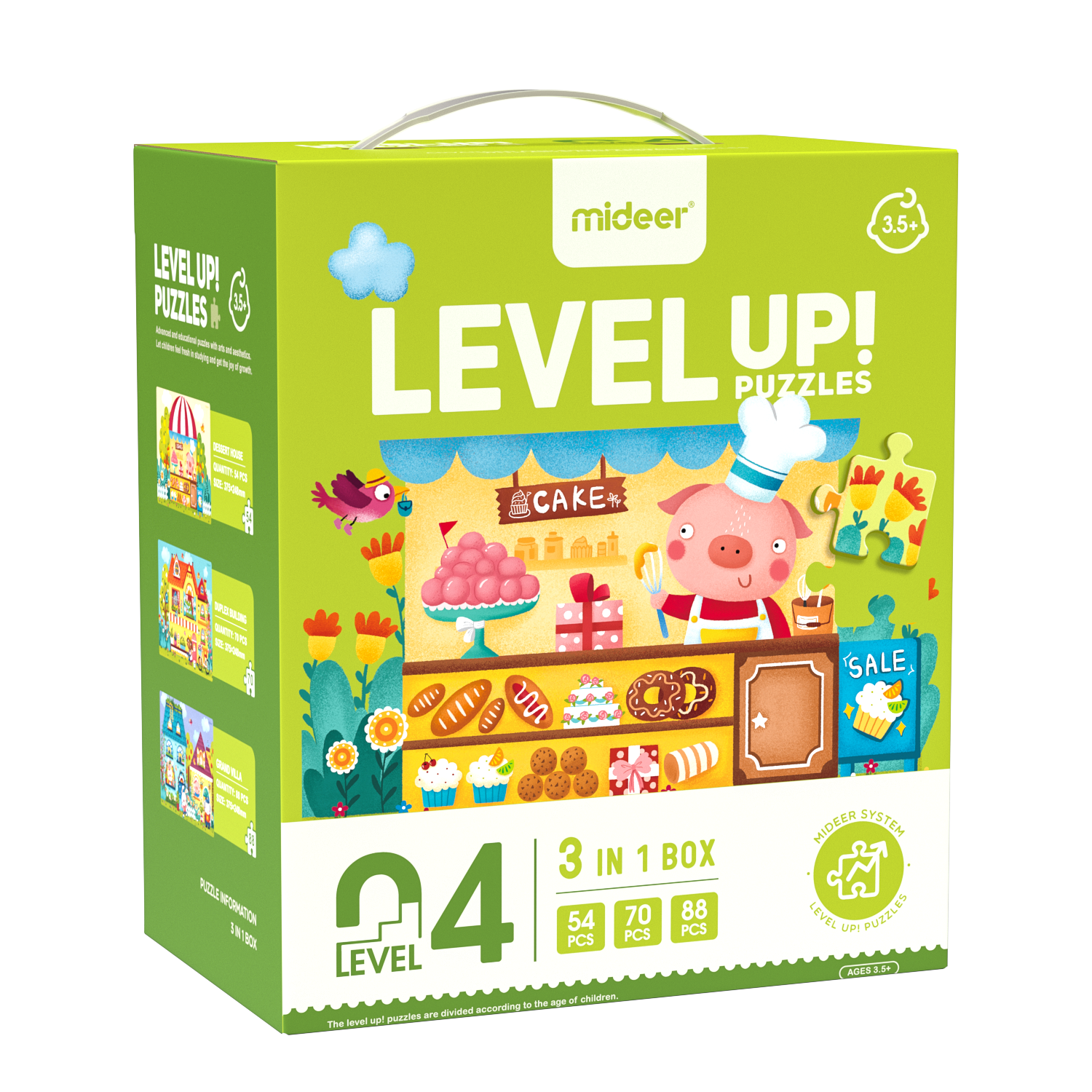 Mideer Advanced Puzzle 3in1 Level 4 - Bộ xếp hình cao cấp 3 trong 1 Cấp Độ 4 - Hai chủ đề : Giao thông và thị trấn cổ tích