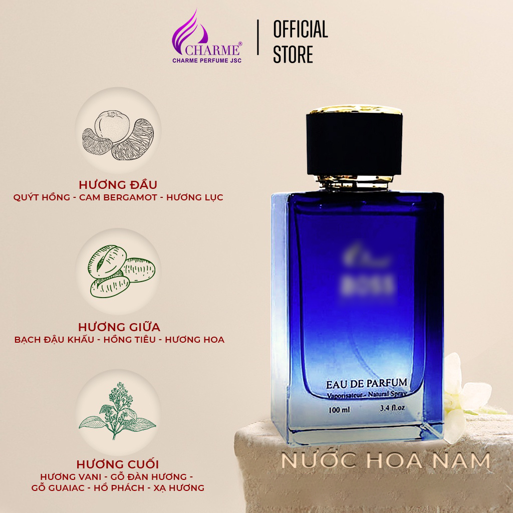 Nước Hoa Nam CHARME BOSS 100ml  Bản Lĩnh, Mạng Mẽ, Lôi Cuốn_Nước hoa chính hãng lưu hương lâu