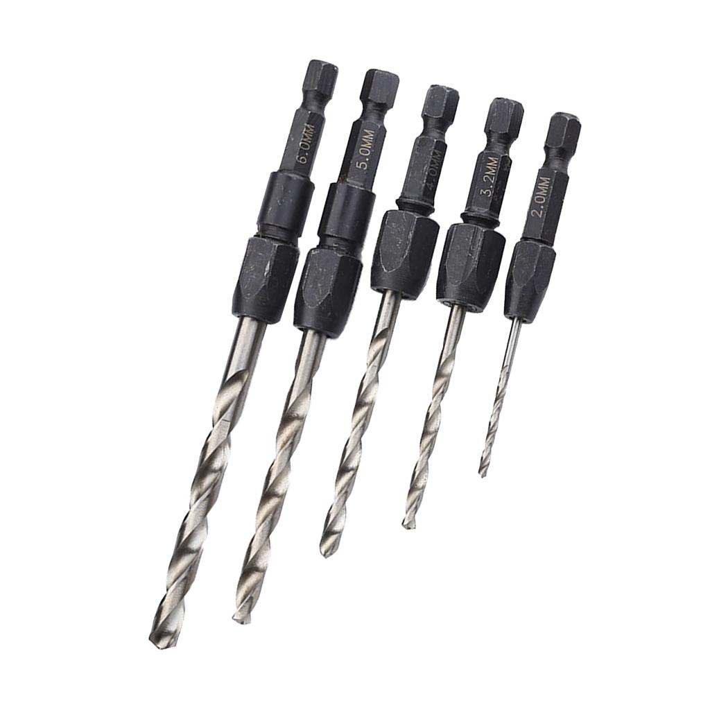 5 Pieces Quick Change Shank Hex Shank Drill Bits Set HSS Tiwst Drill Bits