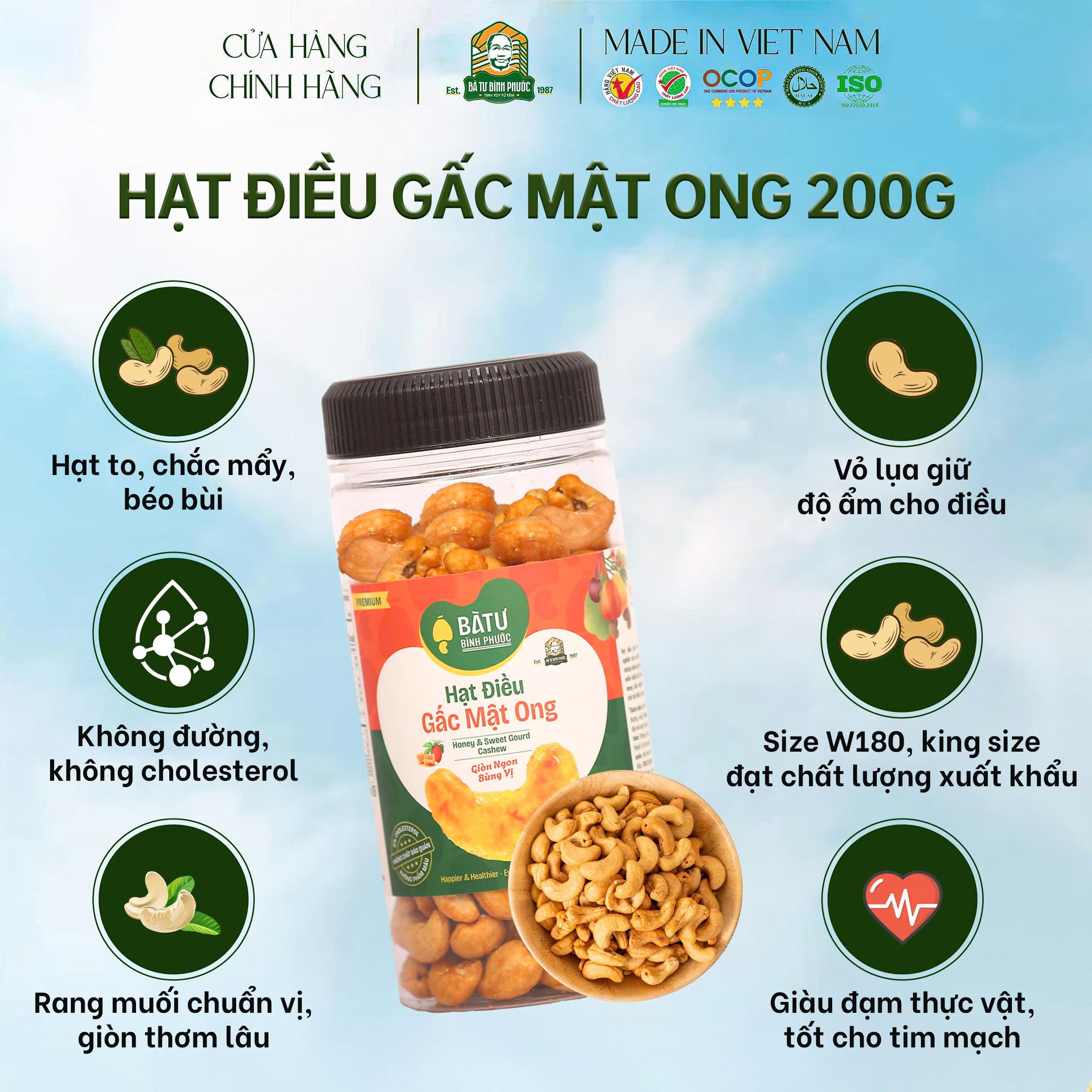 Hạt Điều Gấc Mật Ong Bình Phước 200g -  Giòn Rụm, Đậm Vị Tự Nhiên