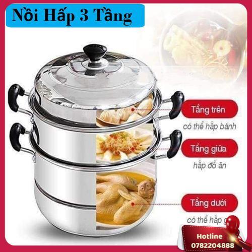 Nồi Hấp 3 Tầng Inox Cao Cấp - Nồi Hấp Cách Thuỷ Đa Năng Tiện Dụng Cho Mọi Nhà Bếp Nồi Hấp, Nồi Luộc Gà 3 Tầng Tiện Lợi - Miễn Phí Vận Chuyển