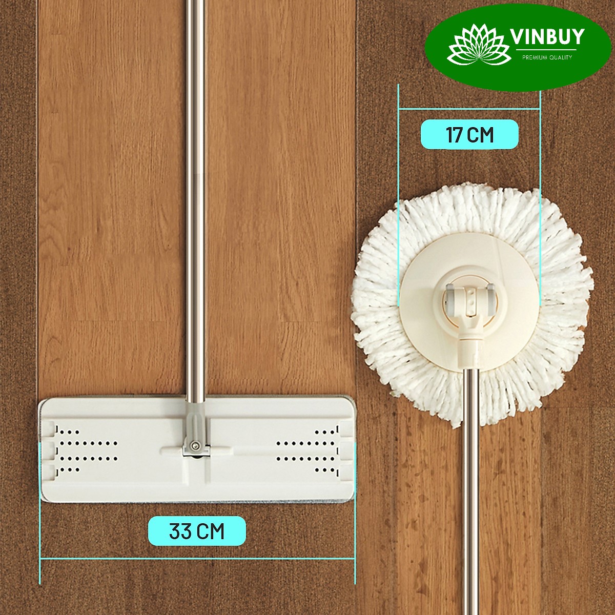 Bộ cây lau nhà VinBuy kèm thùng tự vắt thông minh, chổi lau nhà xoay 360 độ lau sạch nhanh