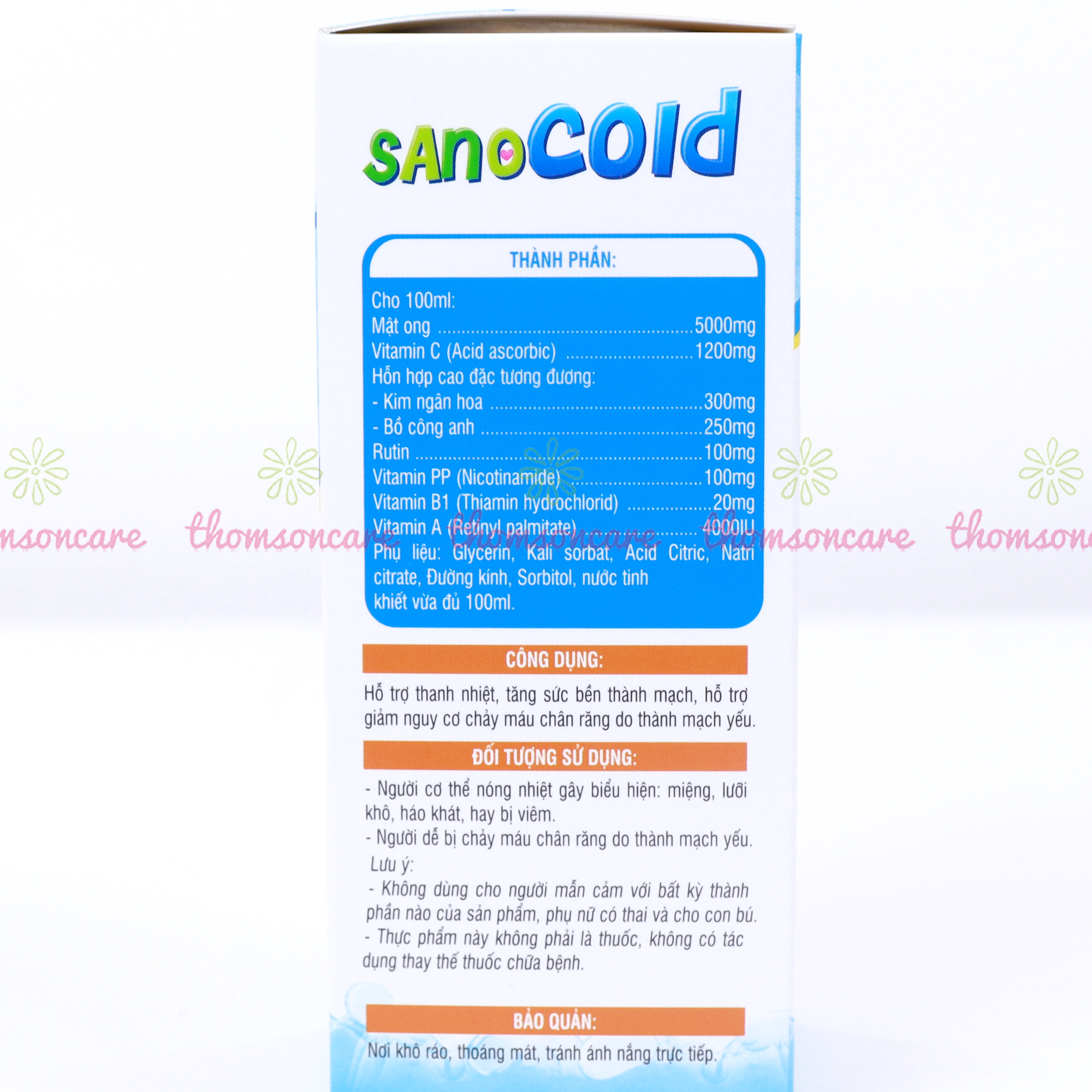 Siro thanh nhiệt cho bé Sano Cold - giúp giảm nhiệt miệng, nóng trong, chảy máu chân răng từ thảo dược - Chai 100ml Thomsoncare