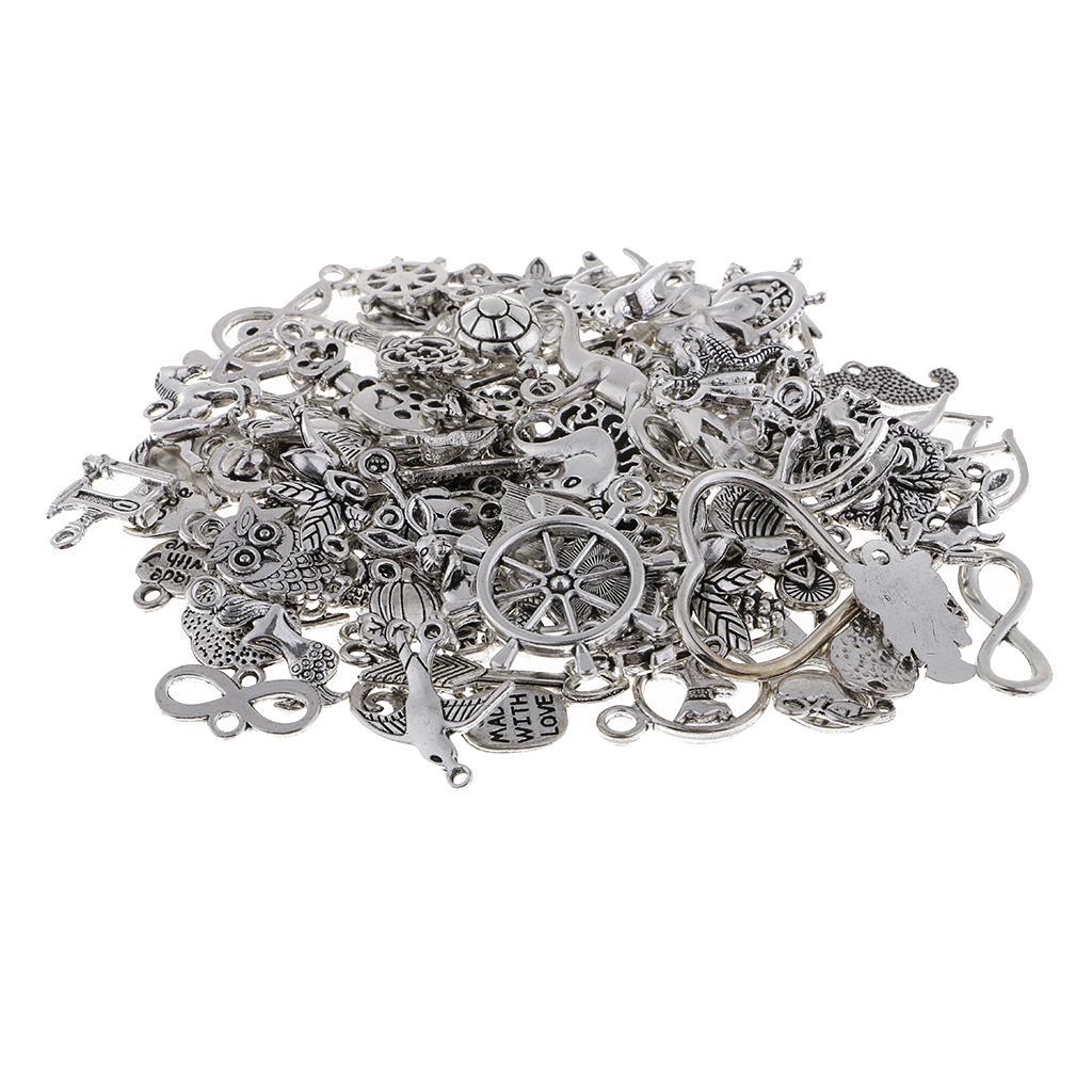 100 Piece Mixed Charms Pendants Assorted DIY Silver Charms Pendant for Crafting Bracelet Necklace Jewelry Findings Jewelry Making Accessories