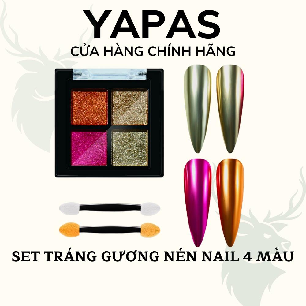 Tráng gương nail , Set bột tráng gương nén 4 màu trang trí móng chuyên dụng