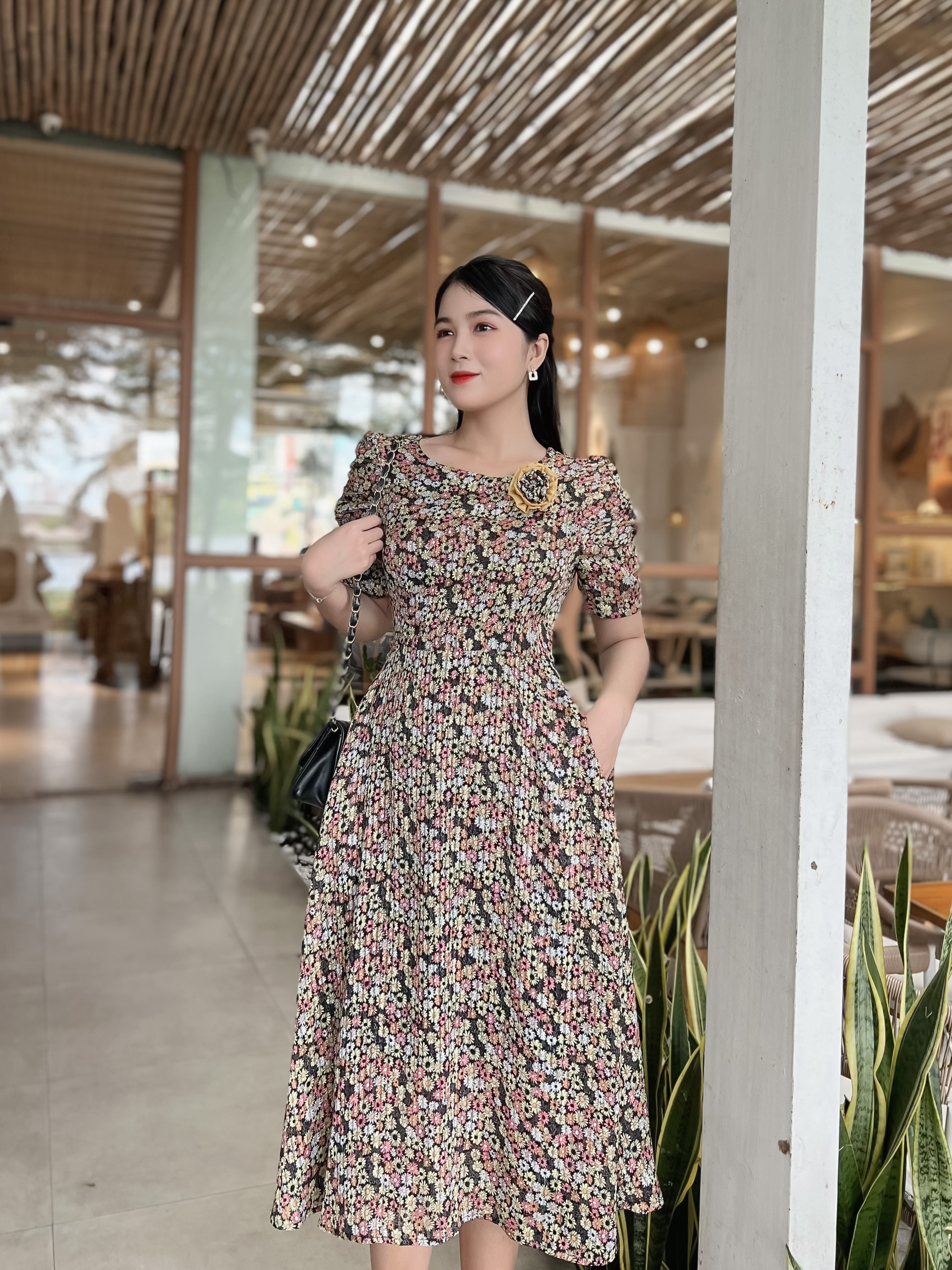 [HCM] Đầm xòe hoa nhí gắn hoa dễ thương D089 - Khánh Linh Style - Ladyfashion