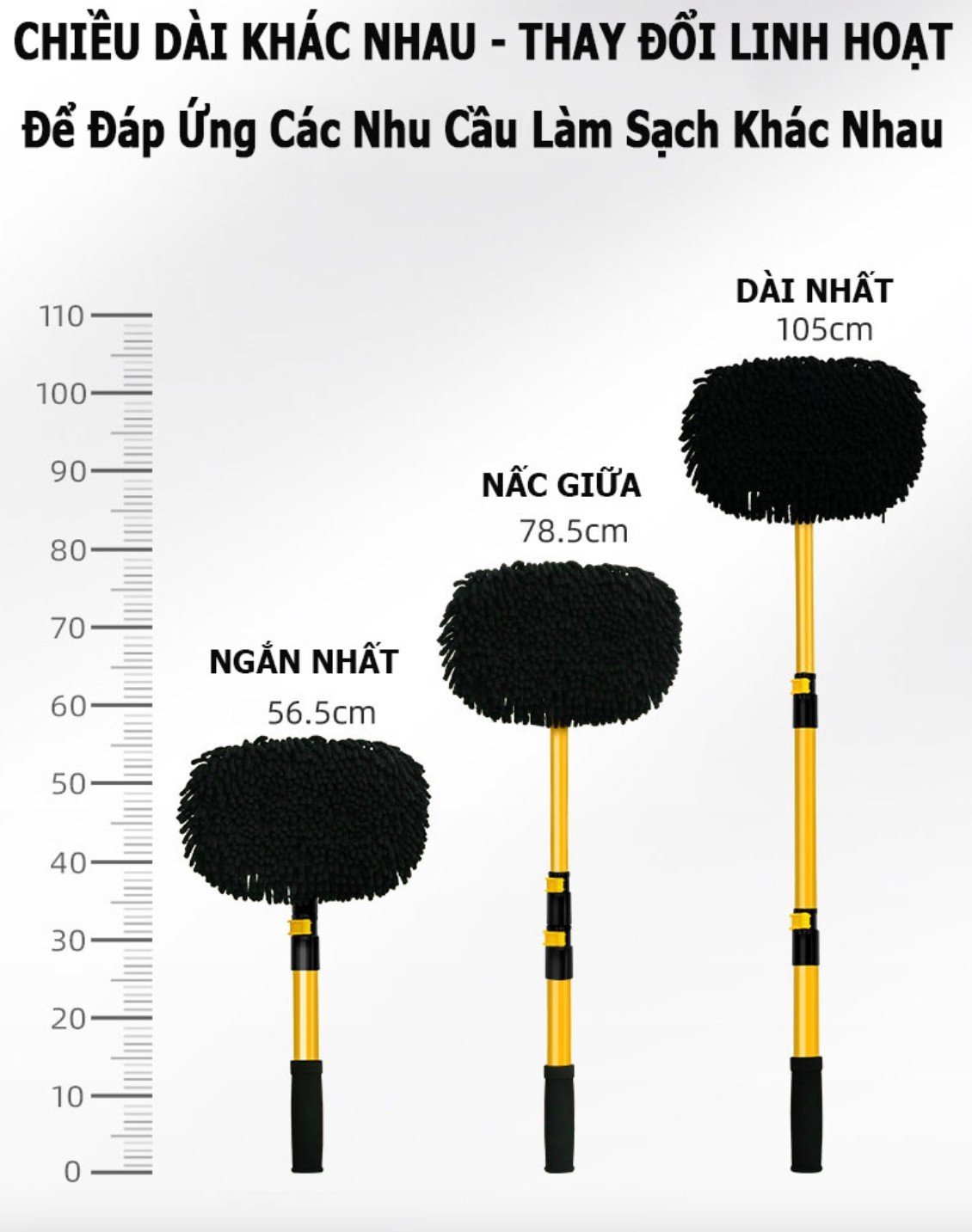 Chổi Lau Rửa Vệ Sinh Xe Ô Tô - Sợi Mềm, Cán Điều Chỉnh Được Độ Dài, Cong Tiện Lợi