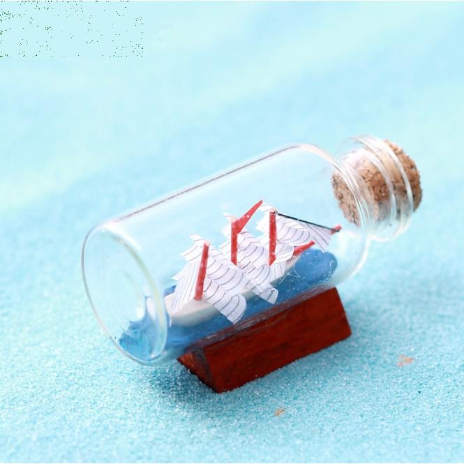Mô hình thuyền buồm trong chai thủy tinh mini trang trí tiểu cảnh, móc chìa khóa, DIY