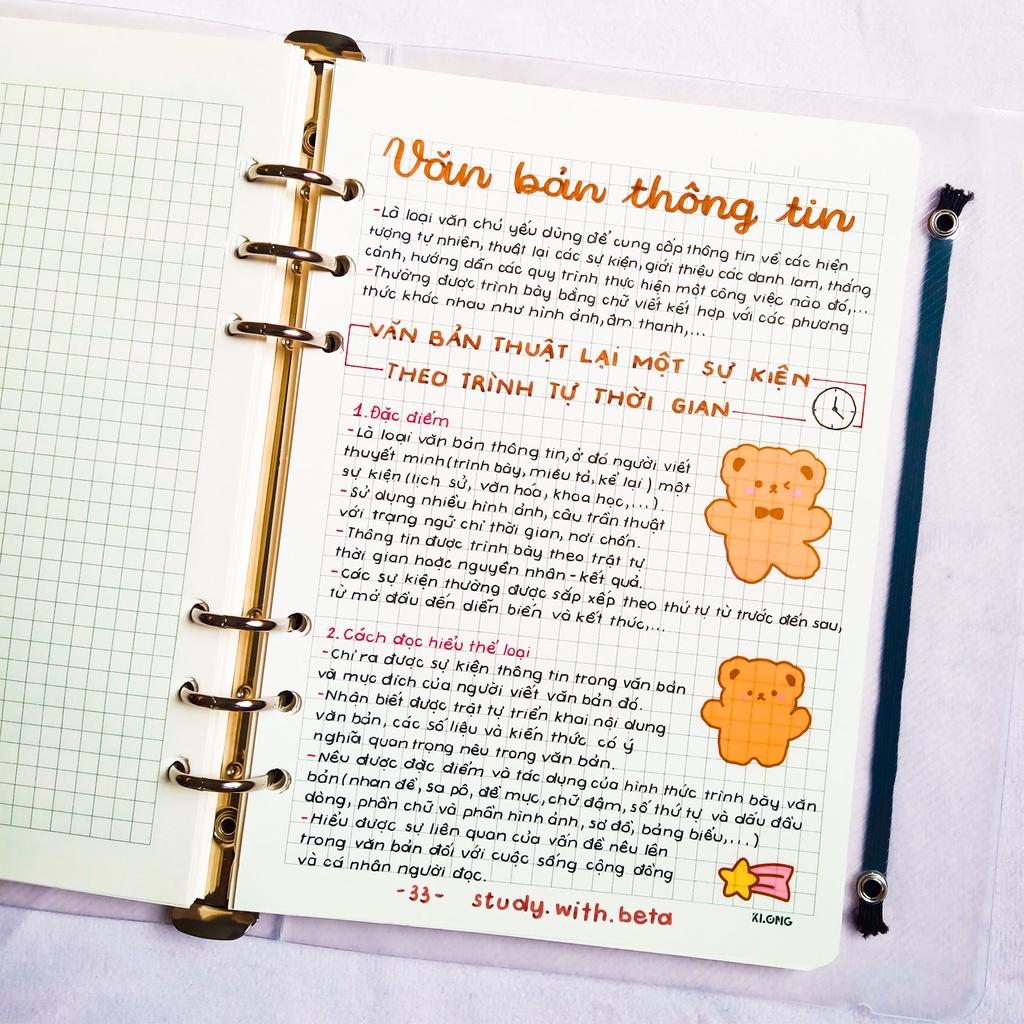 Sổ takenote văn 6, sổ tay ghi chép văn 6, sổ lò xo bìa trong Beta, sổ còng đóng Binder làm sổ planner bullet journal