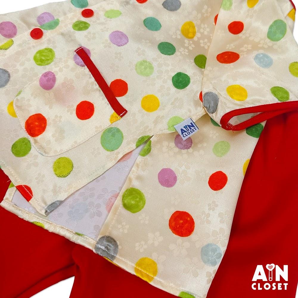Bộ quần áo Bà Ba Dài tay ngắn bé gái họa tiết Bi Nhiều Màu Lụa Đỏ - AICDBGI4SOWV - AIN Closet