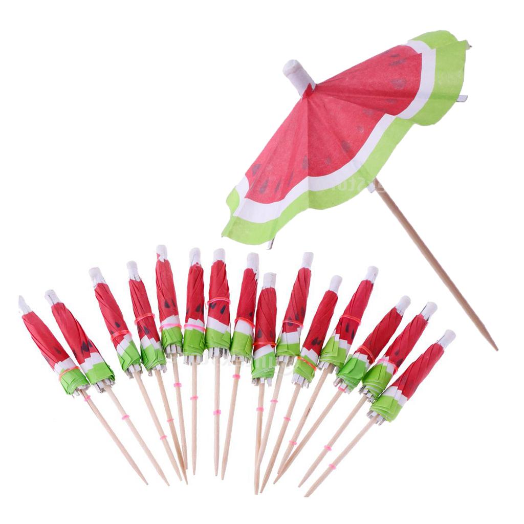 2x140 Pieces Hawaiian Watermelon Umbrella Cocktail Sticks Picks Party Supplies