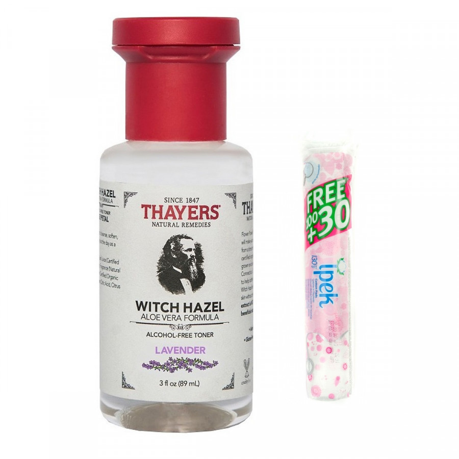 COMBO Nước Hoa Hồng THAYERS LAVENDER Dành Cho Da Dầu Mụn (89ml) + Tặng 1 bông tẩy trang Ipek 130 miếng