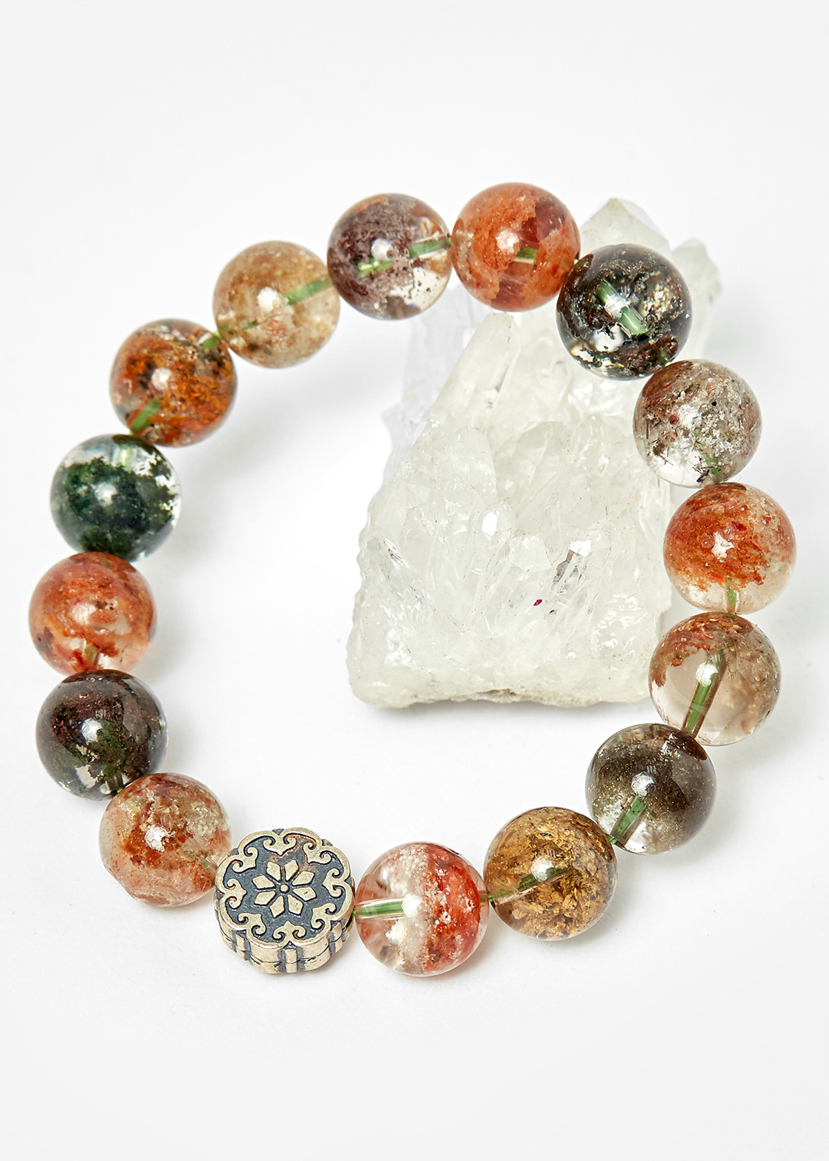 Vòng thạch anh ưu linh phối charm hoa văn bạc hạt 10mm , đk 52mm - Ngọc Quý Gemstones