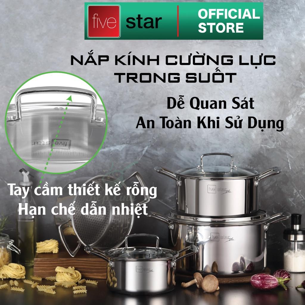 Bộ nồi chống dính 3 lớp đáy liền inox 304 BlackCube Fivestar Plus nắp kính công nghệ chống trầy xước , dùng được mọi bếp