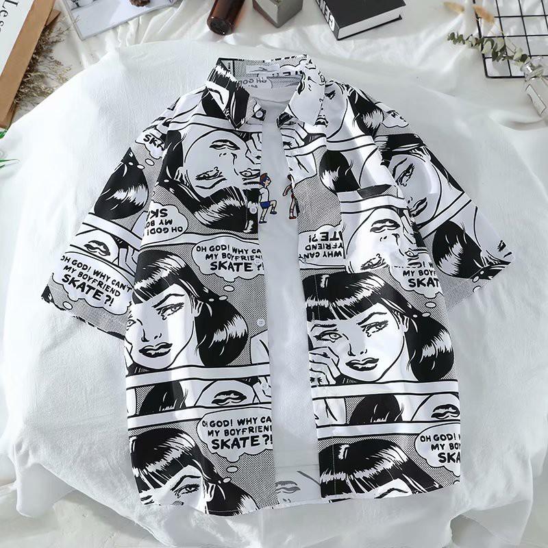 Áo sơ mi nam ngắn tay họa tiết in thời trang