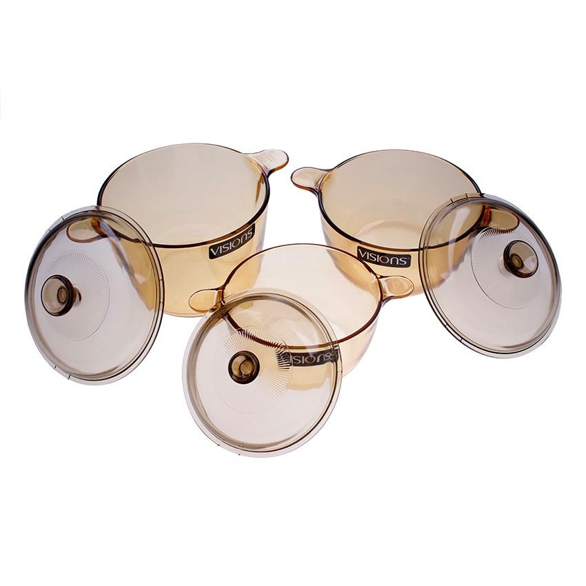Bộ 3 nồi thủy tinh Visions VS-330 , Xuất xứ từ Pháp ,Hàng chính hãng tặng 1 chảo Fivestar
