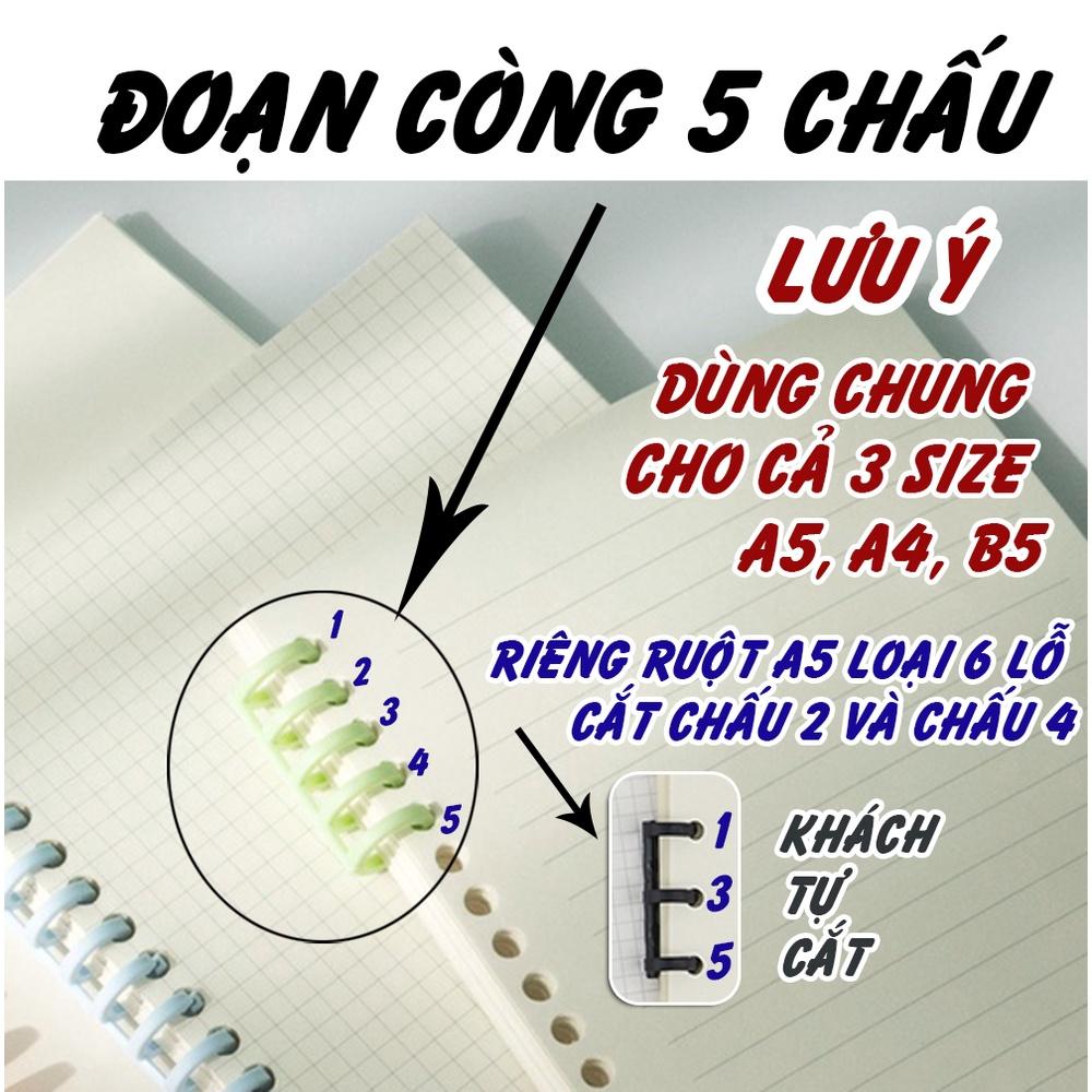 Thanh còng nhựa, bìa lá rời nhựa, ruột sổ còng giấy refill kẻ ngang caro chấm bi A4 A5 B5, phân trang