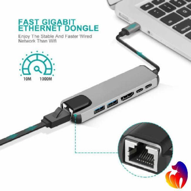Bộ Hub Chia Cổng Usb Type C Rj45 4k Hdmi Usb 6 Trong 1