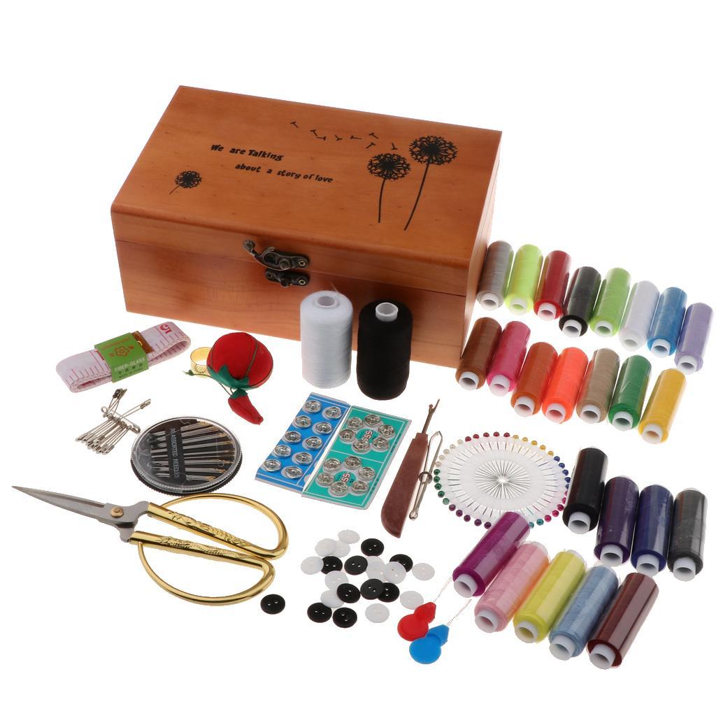Professional Sewing Kit with Wooden Storage Box for Home Sewing Supplies
