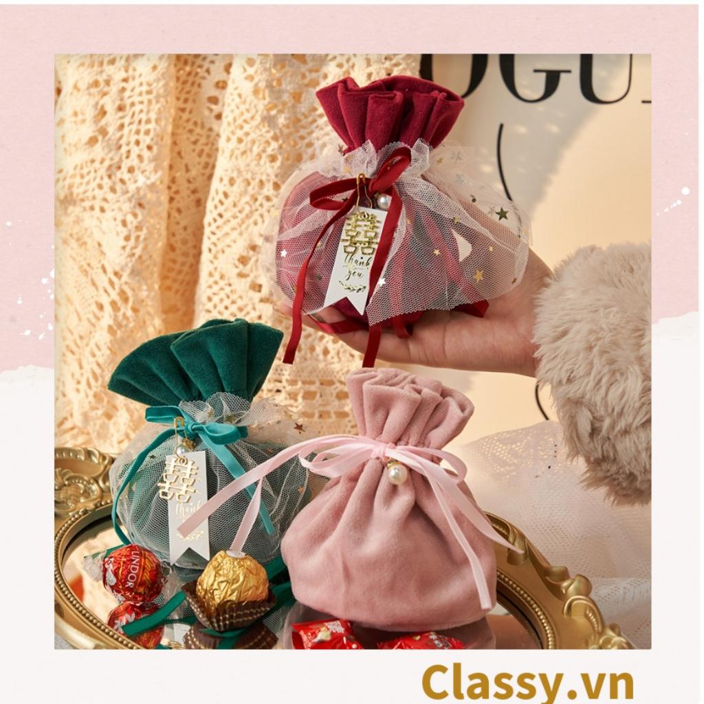 Túi nhung dây rút đính hạt xinh xắn dùng đựng quà tặng Classy NOEL, lễ tết, đám cưới T758