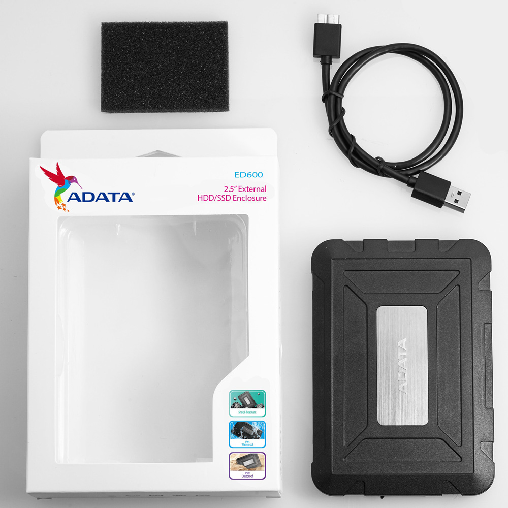 Hộp Đựng Ổ Cứng Di Động HDD-SSD Box chống Sock 2.5 inches USB 3.1 ADATA ED600 AED600-U31-CBK - Hàng Chính Hãng