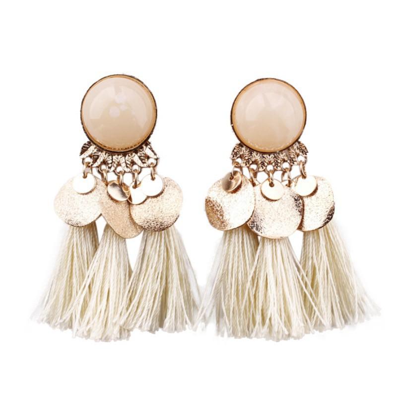 Khuyên tai kim loại phối tua rua nhiều màu tùy chọn thời trang sành điệu