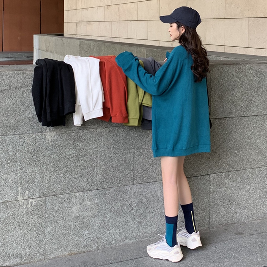 Áo Khoác Nỉ Sweater Trơn Form Rộng Phong Cách Đơn Giản Style Hàn Quốc Chất Nỉ Bông