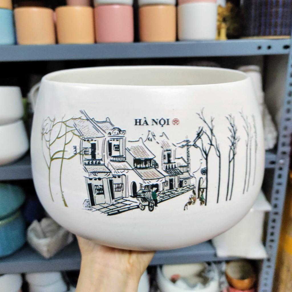 Chậu sứ tròn hình hạt dẻ to S1, có đĩa hứng, size to hình siêu đẹp, trồng cây phong thủy, cây để bàn, sen đá xương rồng