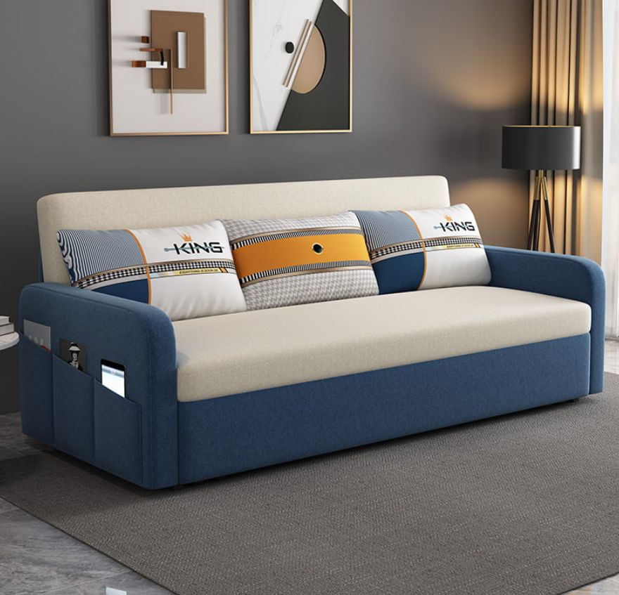 Sofa giường đa năng hộc kéo HGK-03 ngăn chứa đồ tiện dụng Juno Sofa KT 1m8 phối trắng xanh