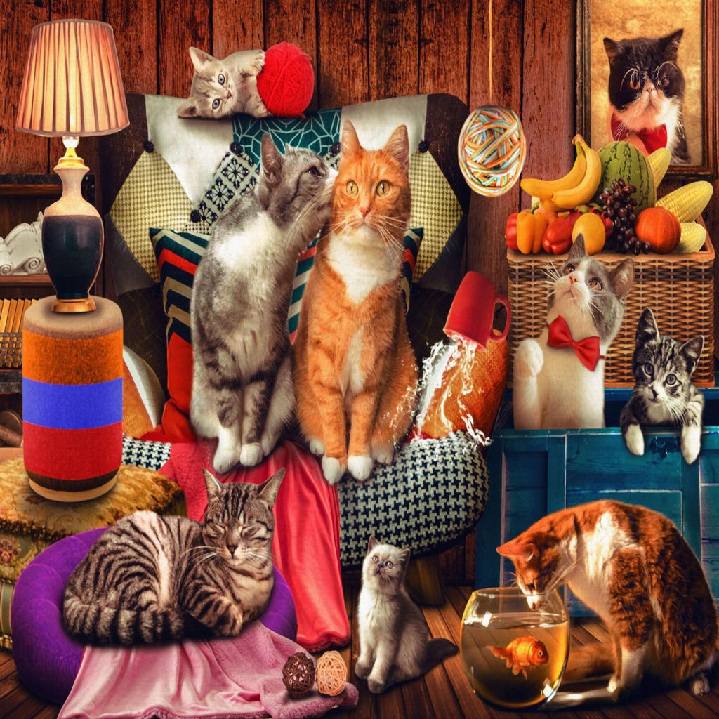 Bộ Tranh Ghép Hình 1000 Mảnh Phòng Khách Mèo Jigsaw Puzzle Randomcut 1000 Pcs