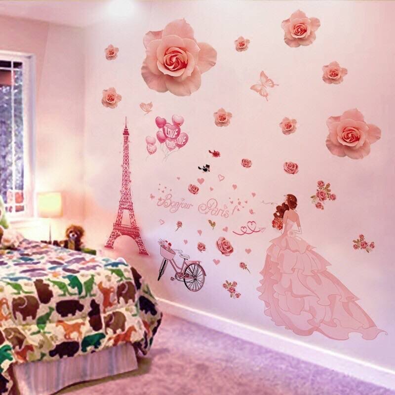 Decal dán tường cô gái Paris ngọt ngào sang trọng